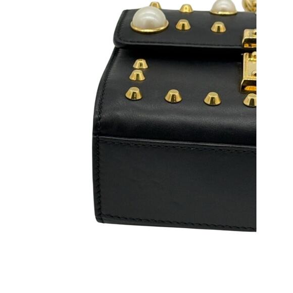Gucci Calfskin Studded Small Padlock Pearl Shoulder Bag*Black*COA - Picture 8 of 15